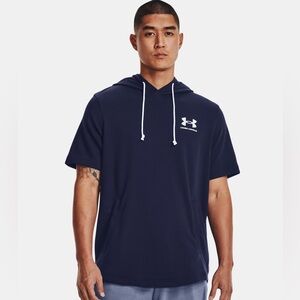 Under Armour Rival Terry Mens Short Sleeve Hoody. Navy. Mens Extra Large